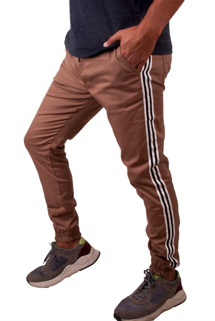 Bej Renk Yandan Şeritli Erkek Spor Pantolon