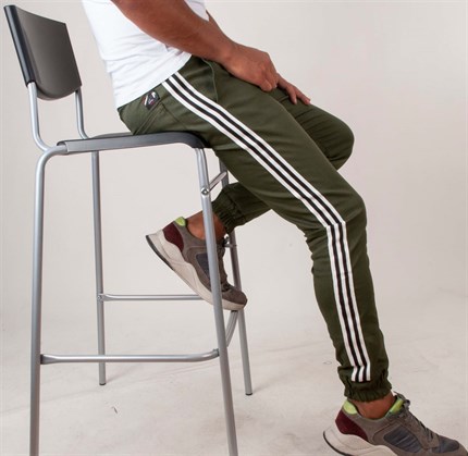 Haki Renk Yandan Şeritli Erkek Spor Pantolon