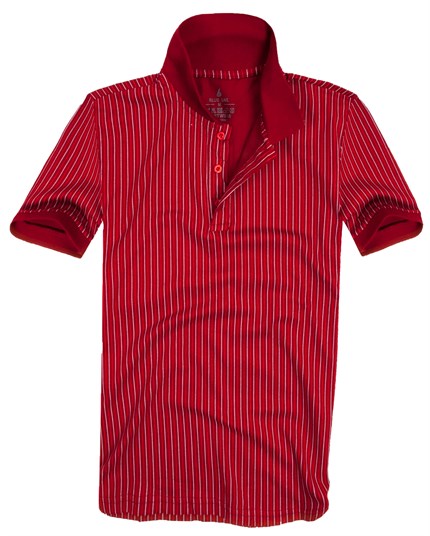 Kırmızı Renk Çizgili Polo Erkek Tişört
