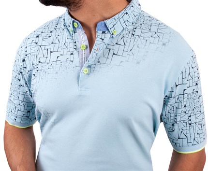 Mavi Renk Geometrik Desen Erkek Tişört