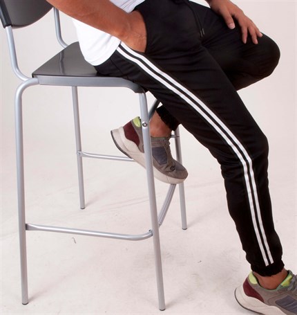 Siyah Renk Yandan Şeritli Erkek Spor Pantolon